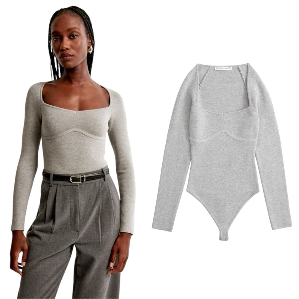 Abercrombie and Fitch Light Gray Stretchy Sweater Long Sleeve Bodysuit 0035